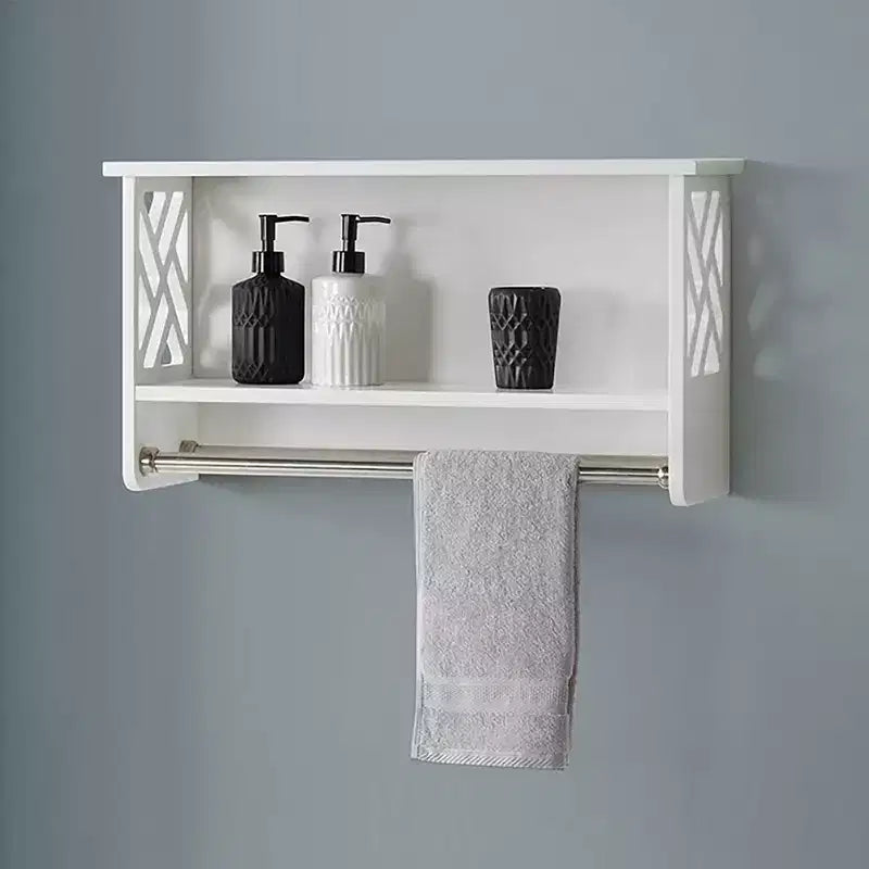 Mensola da bagno in legno bianco con 2 portasciugamani, 1 persona