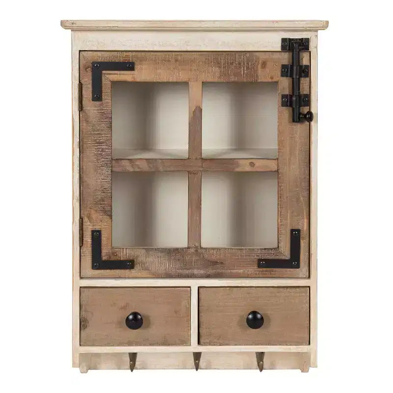 Hutchins Decorative Farmhouse Wood Wall Cabinet Rustic and White - Kate & Laurel All Things Decor: Glass Door, Vintage Lock, No Assembly Required