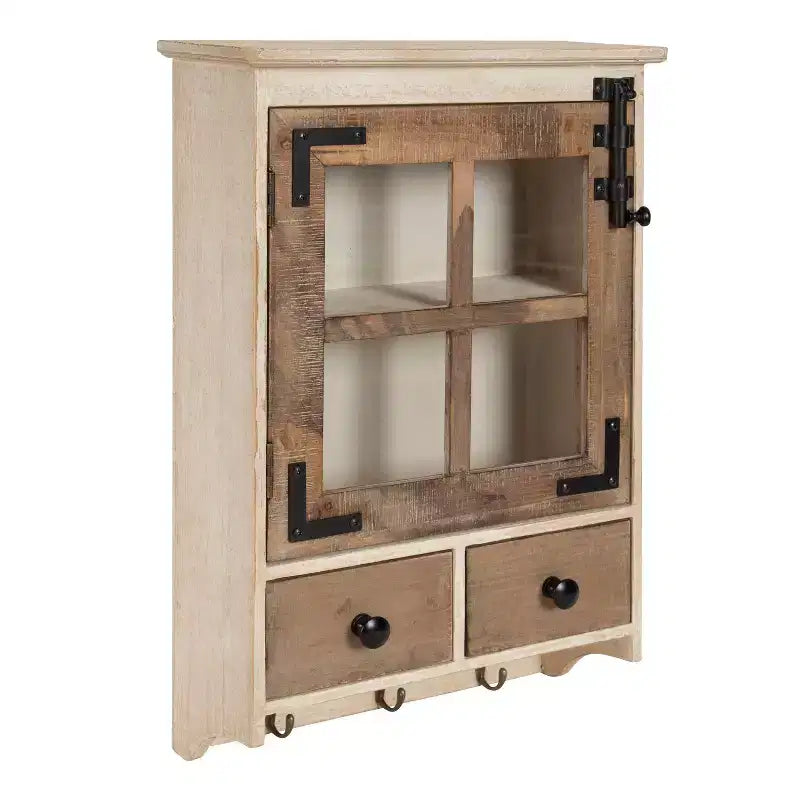 Pensile Rustico in Legno Bianco con Anta in Vetro, Monouso