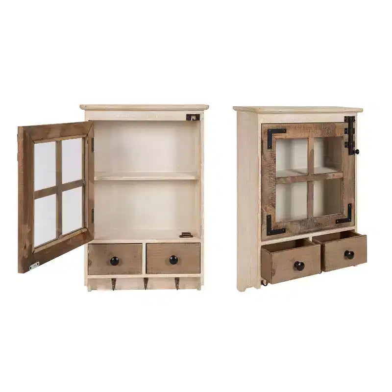 Pensile Rustico in Legno Bianco con Anta in Vetro, Monouso