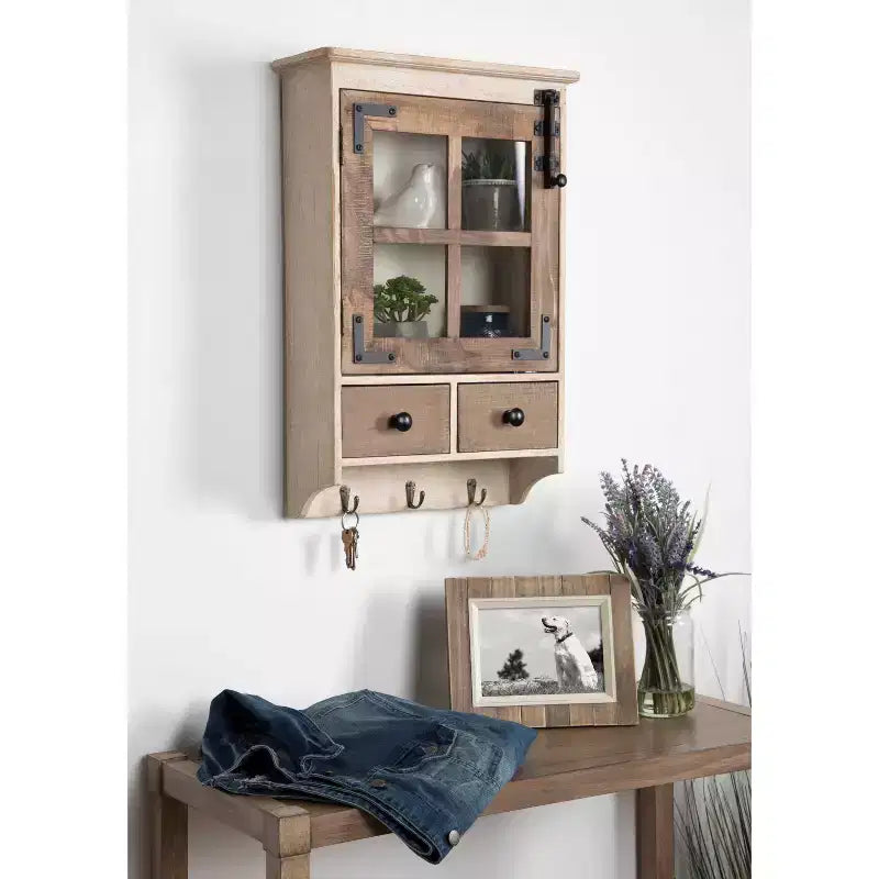 Pensile Rustico in Legno Bianco con Anta in Vetro, Monouso