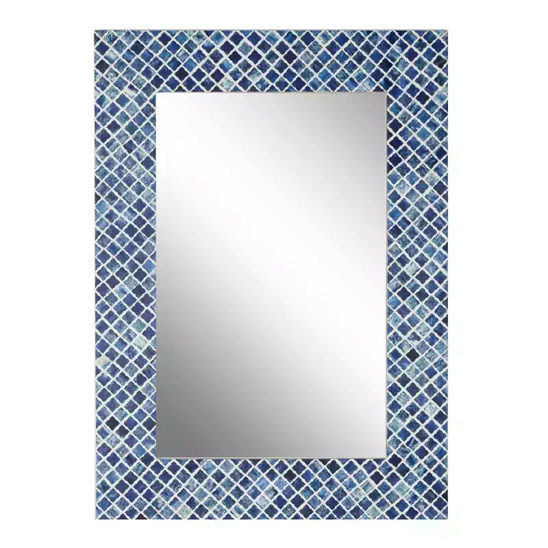 Wood Quatrefoil Wall Mirror Blue - Olivia & May: Contemporary Style, Rectangle Shape, No Assembly Required