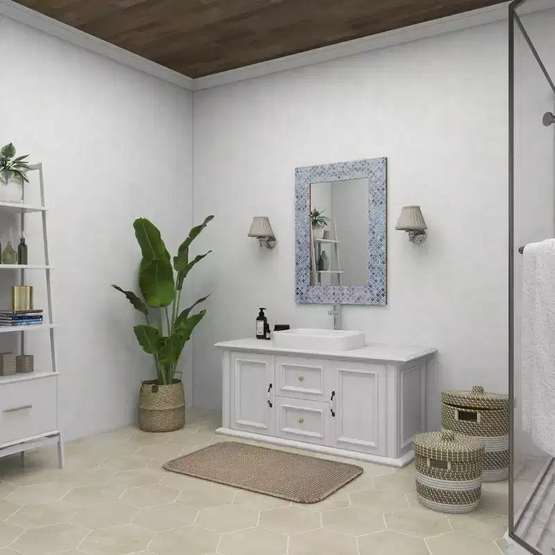 Specchio da parete rettangolare a mosaico blu e bianco – 1 pezzo
