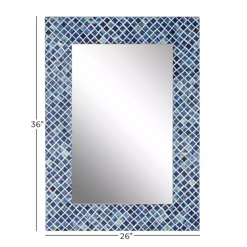 Specchio da parete rettangolare a mosaico blu e bianco – 1 pezzo