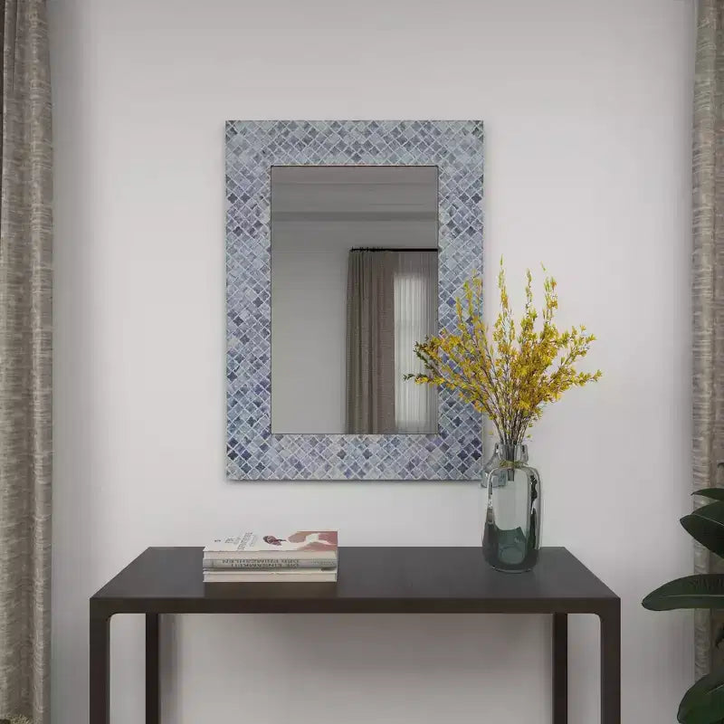 Specchio da parete rettangolare a mosaico blu e bianco – 1 pezzo
