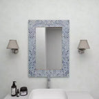 Specchio da parete rettangolare a mosaico blu e bianco – 1 pezzo