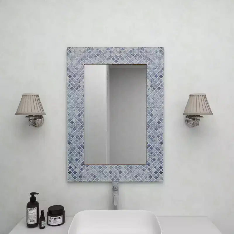 Specchio da parete rettangolare a mosaico blu e bianco – 1 pezzo