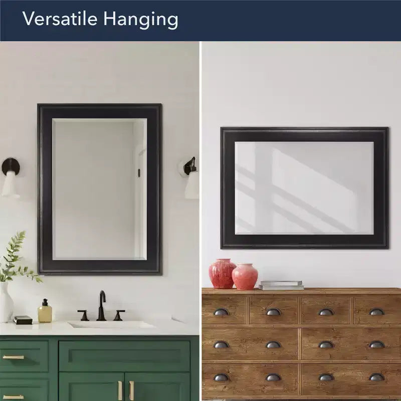 Specchio da parete smussato con cornice bicolore nera 80 x 110 cm – Singolo