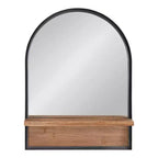 Specchio da parete ad arco nero con mensola in legno - Singolo