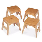 Sgabelli per Bambini Bianchi e in Legno Naturale – Set da 4, Impilabili, Posti a Sedere fino a 4