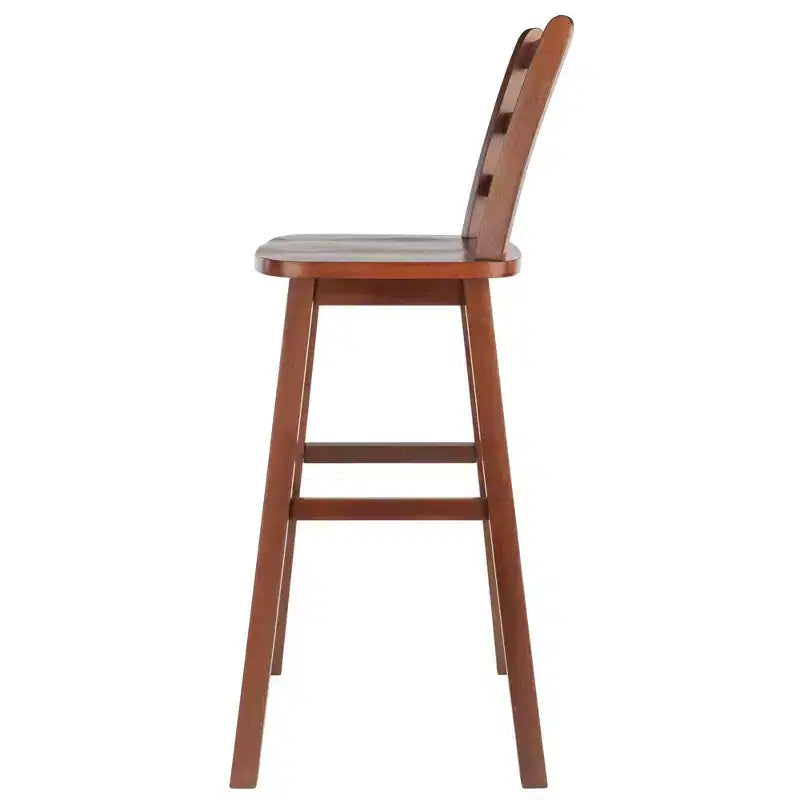 Sgabello da bar Winsome Scalera altezza bancone con schienale a pioli e sedile girevole in noce: altezza fissa, struttura in legno, capacità 100 kg