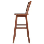 Sgabello da bar Winsome Scalera altezza bancone con schienale a pioli e sedile girevole in noce: altezza fissa, struttura in legno, capacità 100 kg
