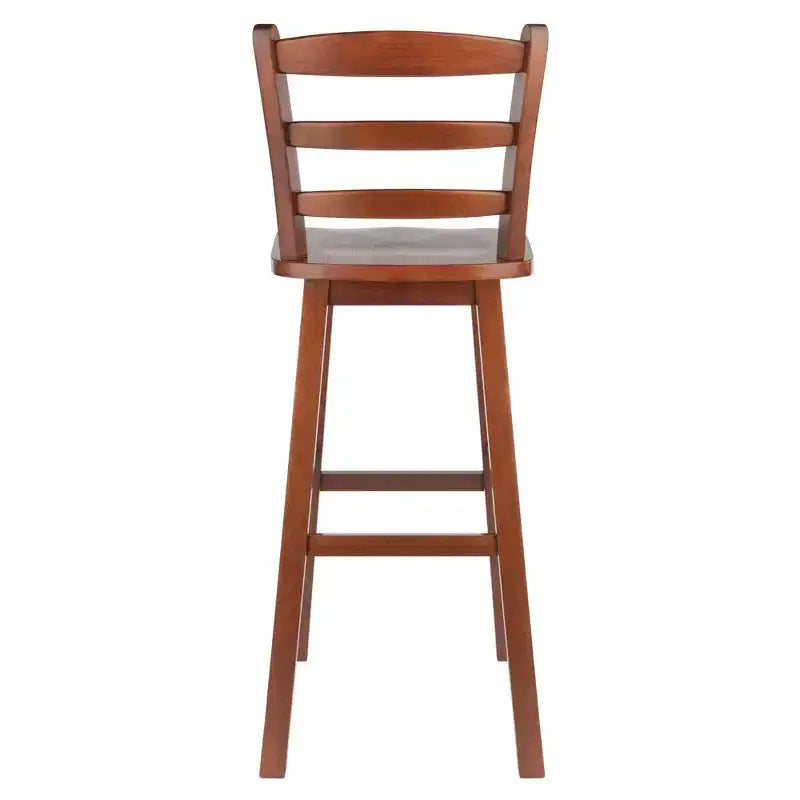 Sgabello da bar Winsome Scalera altezza bancone con schienale a pioli e sedile girevole in noce: altezza fissa, struttura in legno, capacità 100 kg