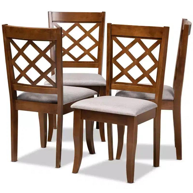 Sedia da pranzo senza braccioli imbottita grigia/noce, set da 4
