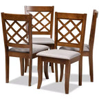 Sedia da pranzo senza braccioli imbottita grigia/noce, set da 4