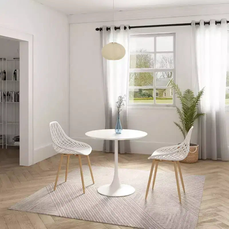 Set da pranzo rotondo bianco lucido, 3 pezzi (1 tavolo + 2 sedie)