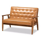 Sorrento Mid-Century Faux Leather Upholstered Wood Loveseat Walnut/Brown - Baxton Studio: Tufted 2-Seater Couch, Spot Clean