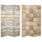 6" Double Sided Pale Wood Pattern Canvas Room Divider Brown - Oriental Furniture: Spruce Frame, Adjustable Partition
