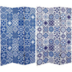 Oriental Furniture 6" Double Sided Tile Canvas Room Divider Blue: Indoor Privacy Screen, No Assembly Required