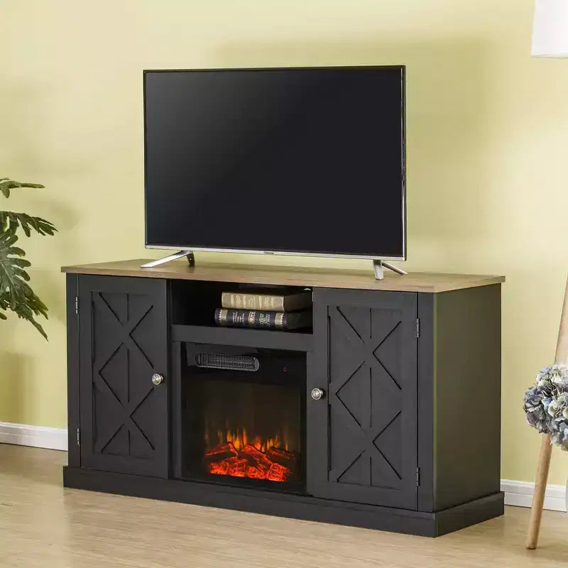 Mobile TV con camino elettrico grigio per TV fino a 60" – Unità singola