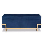 Banco otomano de arrumação em veludo azul-marinho e dourado – retangular, 1 lugar