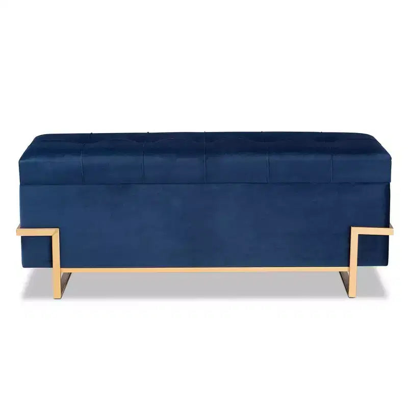 Pouf contenitore in velluto blu navy e oro – Rettangolare, 1 posto