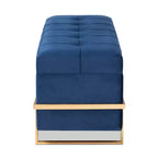Banco otomano de arrumação em veludo azul-marinho e dourado – retangular, 1 lugar