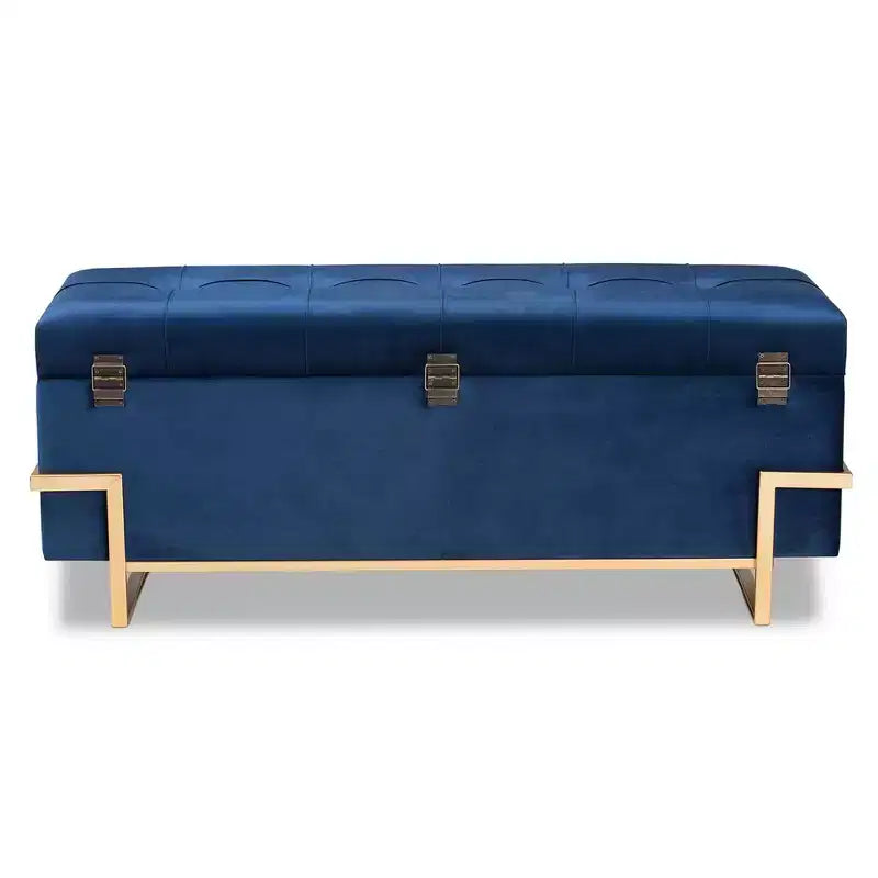 Pouf contenitore in velluto blu navy e oro – Rettangolare, 1 posto