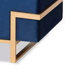 Banco otomano de arrumação em veludo azul-marinho e dourado – retangular, 1 lugar