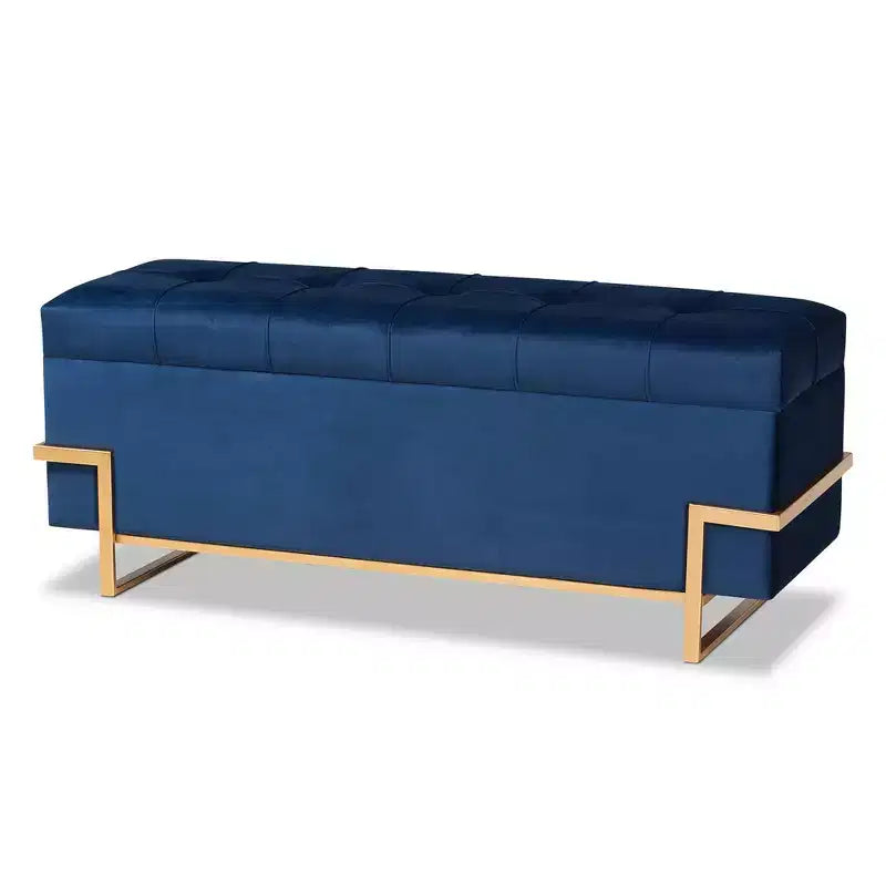 Pouf contenitore in velluto blu navy e oro – Rettangolare, 1 posto