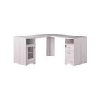 Ghally Locking Drawer L-Shape Desk with USB Ports White Oak - miBasics: Equipped with File Storage, Matte Finish