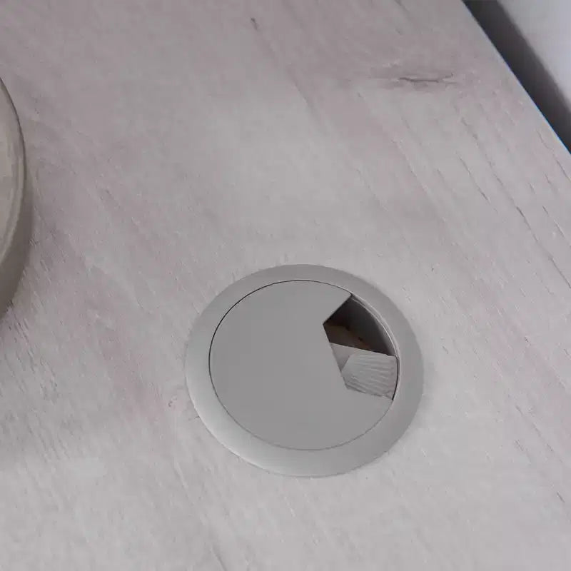 Scrivania angolare a L in rovere bianco con cassetti con serratura e porte USB, 1 persona