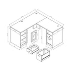 Scrivania angolare a L in rovere bianco con cassetti con serratura e porte USB, 1 persona