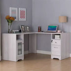 Scrivania angolare a L in rovere bianco con cassetti con serratura e porte USB, 1 persona