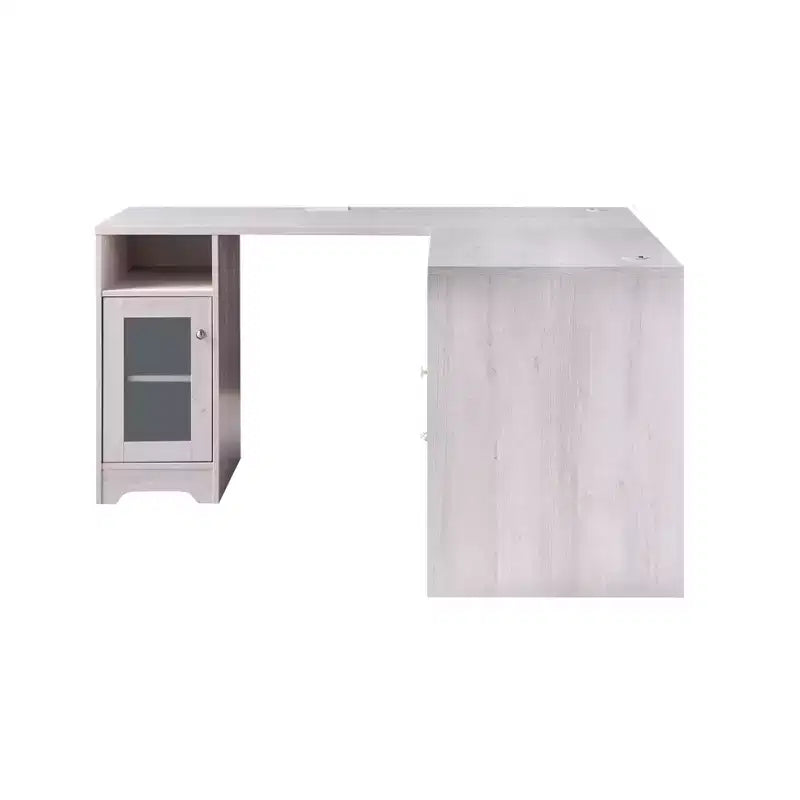 Scrivania angolare a L in rovere bianco con cassetti con serratura e porte USB, 1 persona