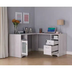 Scrivania angolare a L in rovere bianco con cassetti con serratura e porte USB, 1 persona