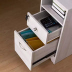 Scrivania angolare a L in rovere bianco con cassetti con serratura e porte USB, 1 persona