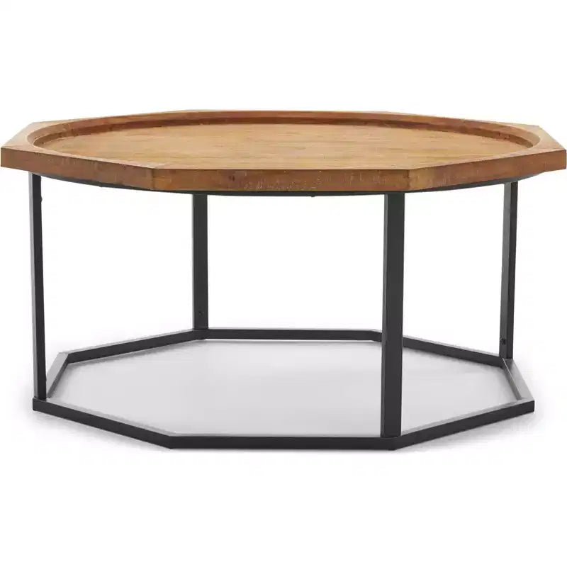 Grayson Coffee Table Light Beige - Finch: Rustic Modern, Compact, Black Matte Base