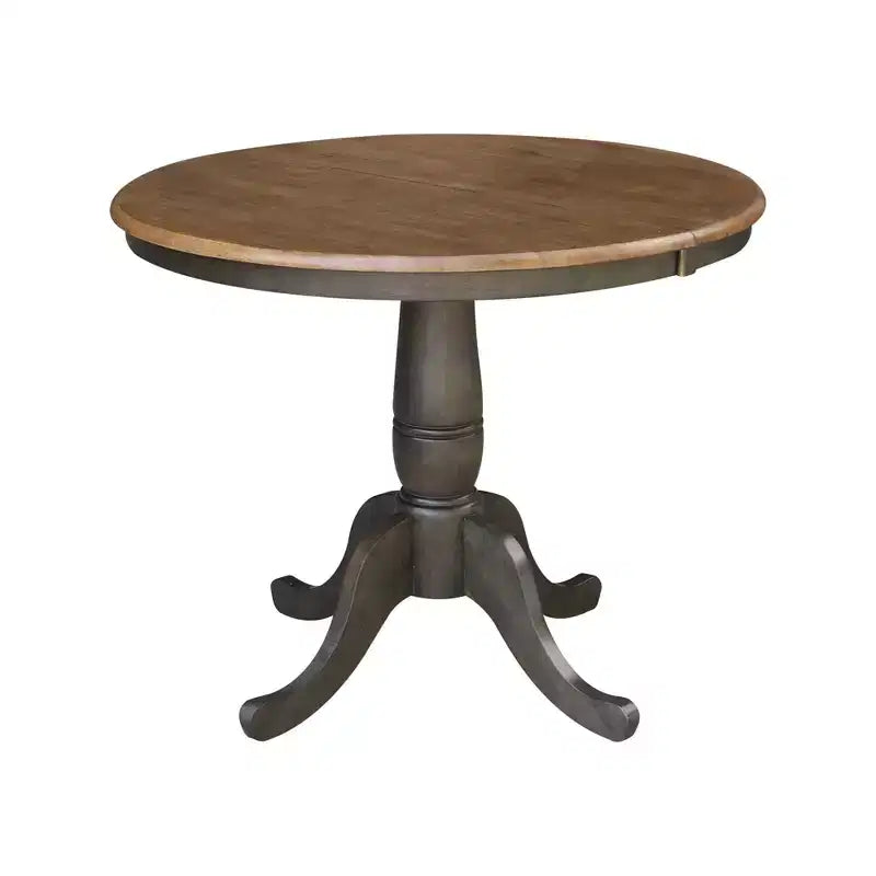 Set tavolo da pranzo rotondo allungabile e 4 sedie senza braccioli, color talpa/carbone sbiancato – 4 posti a sedere
