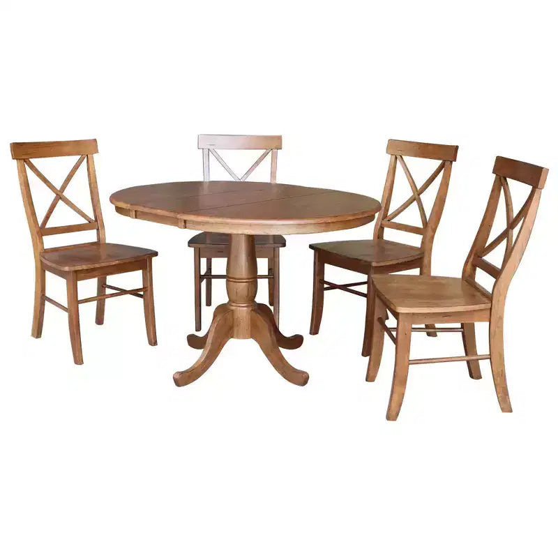 Set tavolo da pranzo rotondo allungabile e 4 sedie senza braccioli, color talpa/carbone sbiancato – 4 posti a sedere