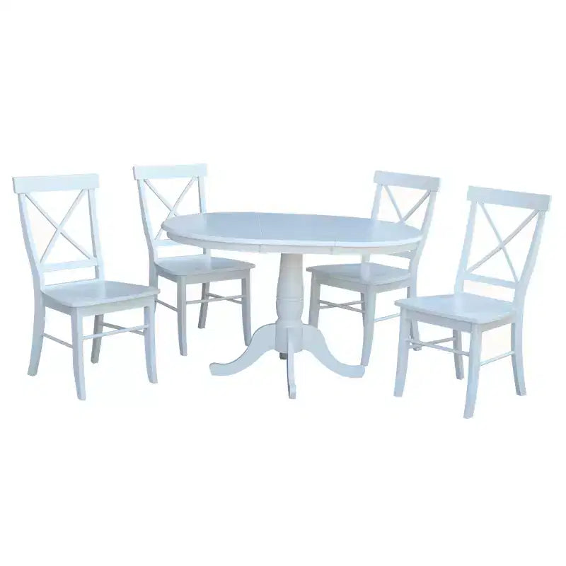 Set tavolo da pranzo rotondo allungabile e 4 sedie senza braccioli, color talpa/carbone sbiancato – 4 posti a sedere