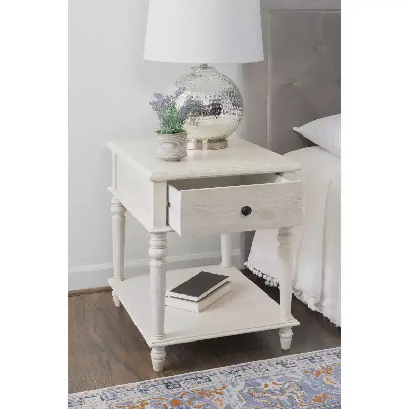 Tavolino Rettangolare con Cassetto e Ripiano – Naturale / Nocciola / Bianco, 1 Pezzo