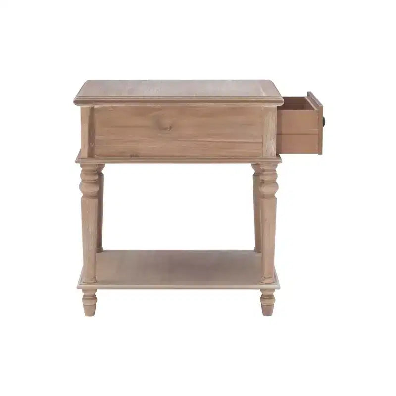 Tavolino Rettangolare con Cassetto e Ripiano – Naturale / Nocciola / Bianco, 1 Pezzo