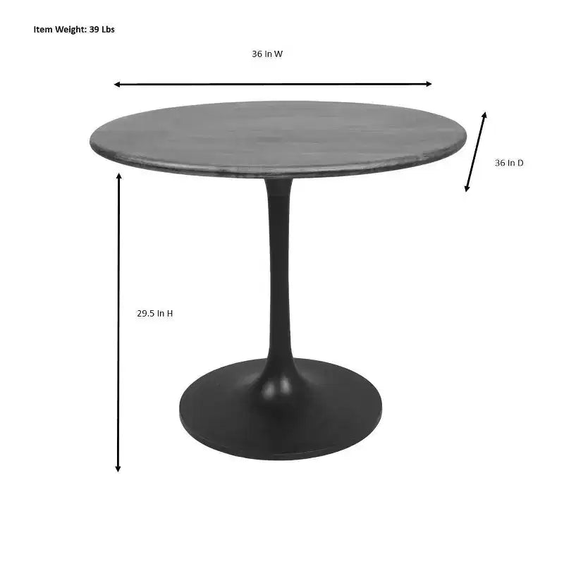 Tavolo da pranzo rotondo oro/nero, piano in legno di mango, 4 posti a sedere