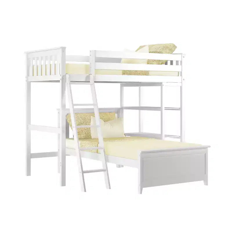 Letto a castello a L doppio su doppio con libreria – Argilla/Bianco, 2 posti letto