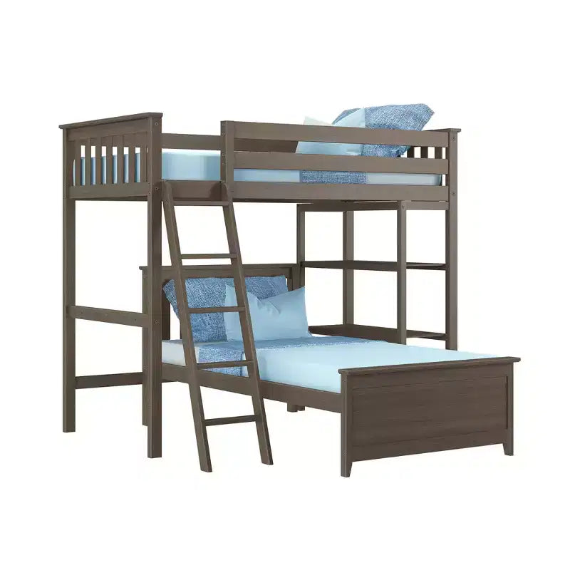 Letto a castello a L doppio su doppio con libreria – Argilla/Bianco, 2 posti letto