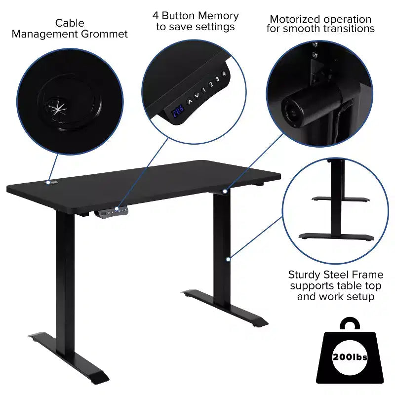 Scrivania elettrica regolabile in altezza, Mogano/Nero, Postazione singola, 122 cm L x 61 cm P
