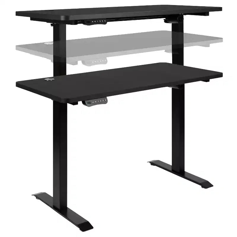 Scrivania elettrica regolabile in altezza, Mogano/Nero, Postazione singola, 122 cm L x 61 cm P