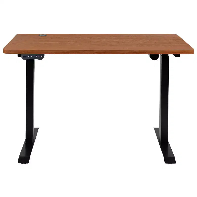 Scrivania elettrica regolabile in altezza, Mogano/Nero, Postazione singola, 122 cm L x 61 cm P