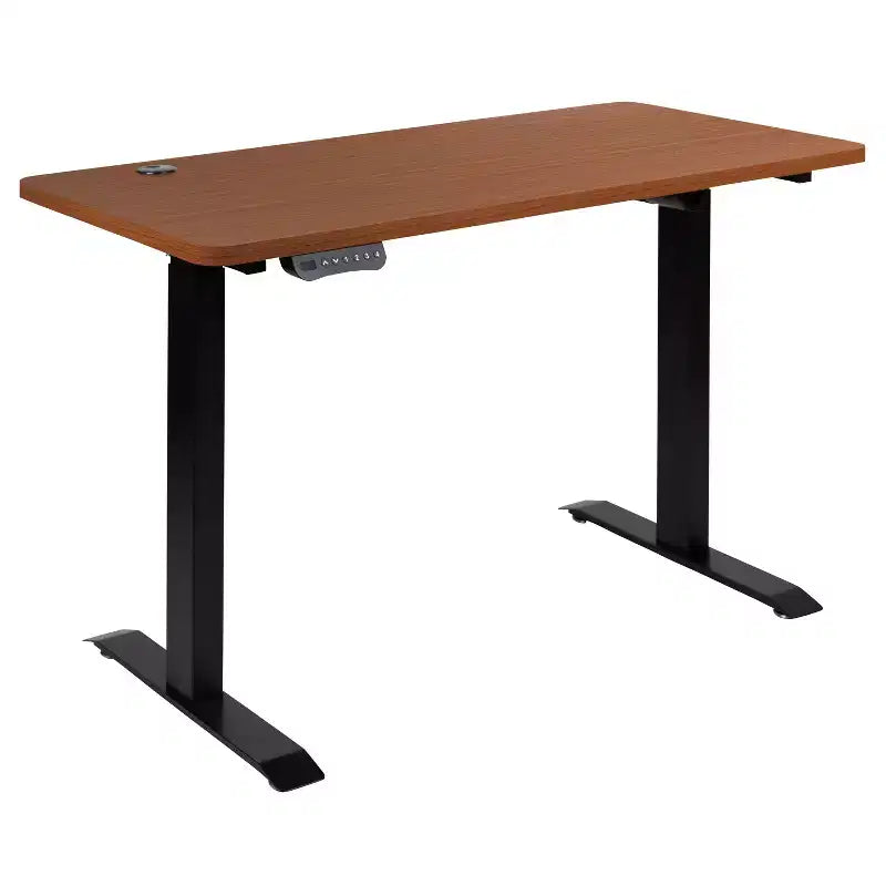 Scrivania elettrica regolabile in altezza, Mogano/Nero, Postazione singola, 122 cm L x 61 cm P